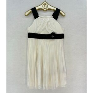 Amys Closet Girl Holiday Dress Size 20.5 White Pleated Black Party Flower Formal